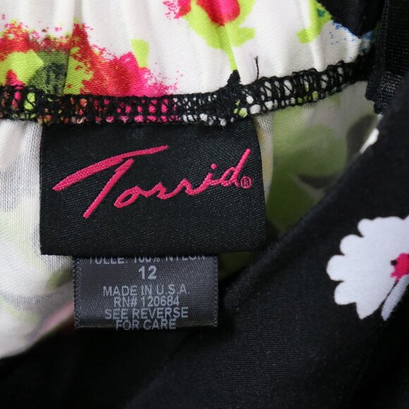 Torrid Fit & Flare Dress 12 Black Floral Sweetheart Neck Waist Tie Full Skirt - Picture 2 of 16